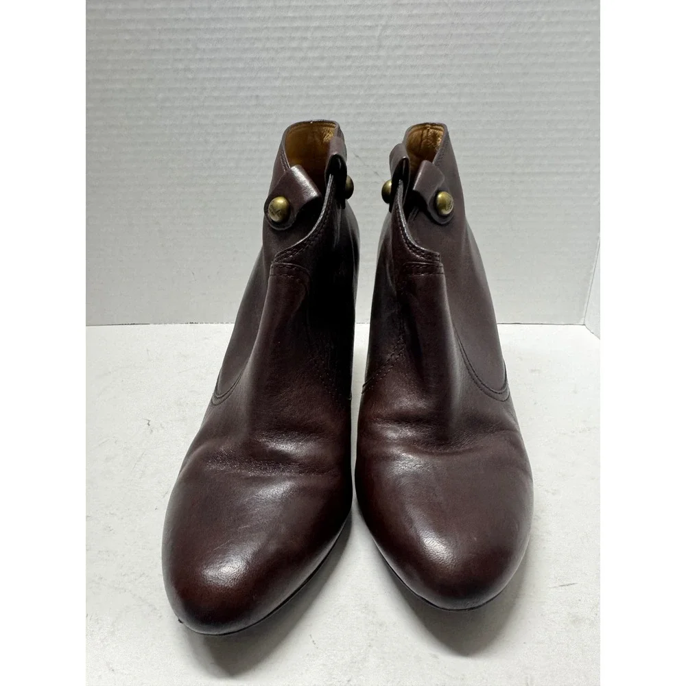 Coach Aliza Dark Brown Leather Ankle Boots Button Detail Stiletto Heels 8 B